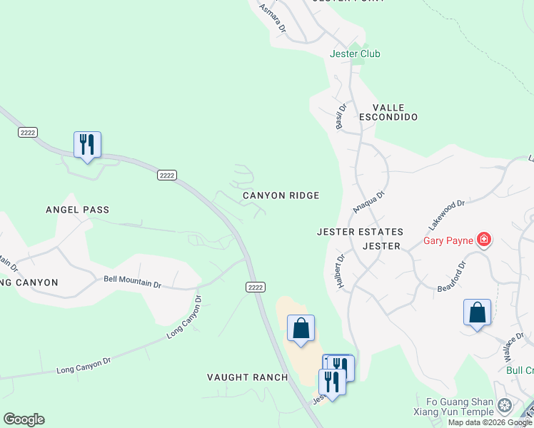 map of restaurants, bars, coffee shops, grocery stores, and more near 7910 Ranch to Market Road 2222 in Austin