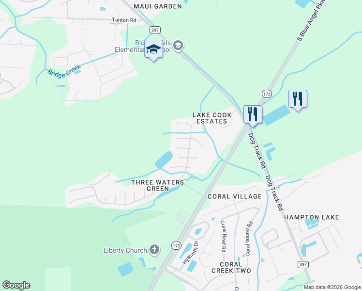 map of restaurants, bars, coffee shops, grocery stores, and more near 64 Voda Court in Pensacola