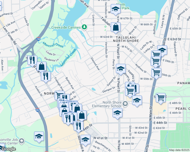map of restaurants, bars, coffee shops, grocery stores, and more near 467 Malcross Avenue in Jacksonville