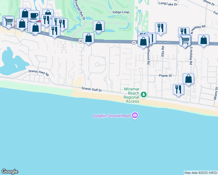 map of restaurants, bars, coffee shops, grocery stores, and more near 25 Saint Martin Circle in Destin