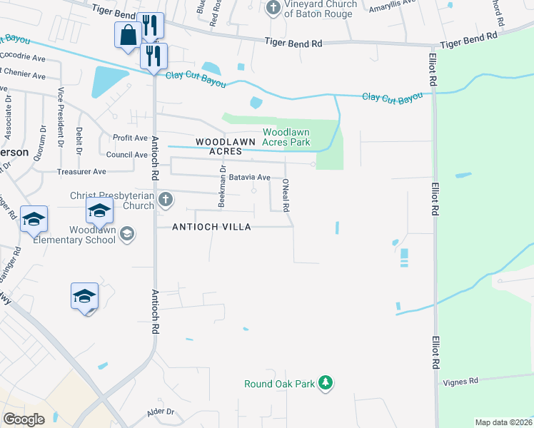 map of restaurants, bars, coffee shops, grocery stores, and more near 7848 Blake Drive in Baton Rouge