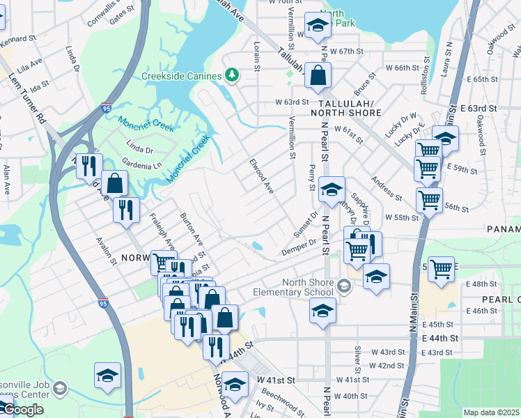 map of restaurants, bars, coffee shops, grocery stores, and more near 467 Malcross Avenue in Jacksonville