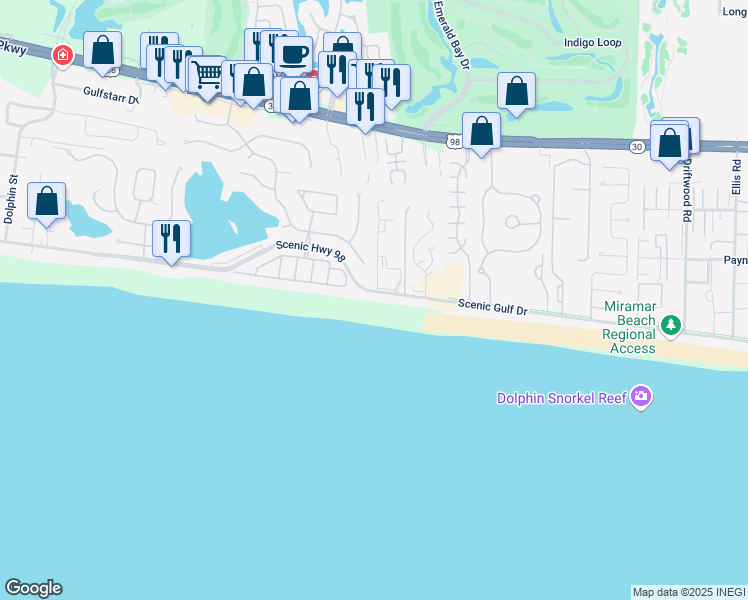 map of restaurants, bars, coffee shops, grocery stores, and more near in Destin