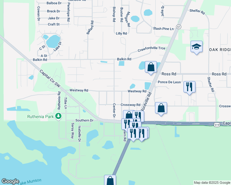 map of restaurants, bars, coffee shops, grocery stores, and more near 4703 Center Drive in Tallahassee