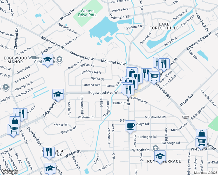 map of restaurants, bars, coffee shops, grocery stores, and more near 2434 Lantana Avenue in Jacksonville