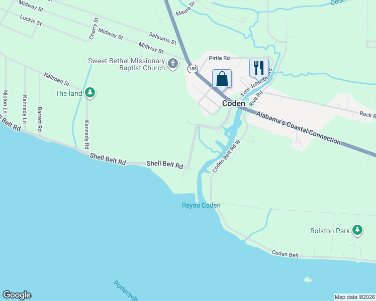 map of restaurants, bars, coffee shops, grocery stores, and more near 15000 Alba Avenue in Coden