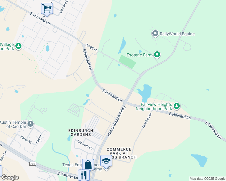 map of restaurants, bars, coffee shops, grocery stores, and more near East Howard Lane in Manor