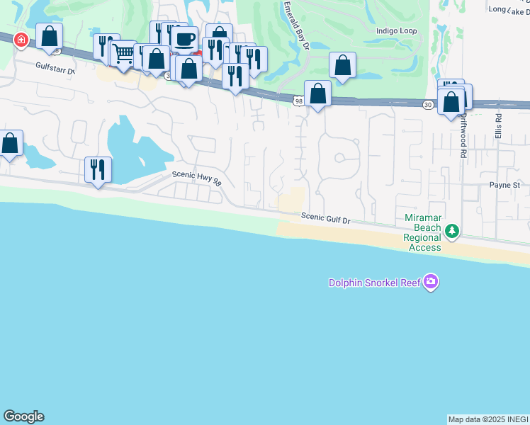map of restaurants, bars, coffee shops, grocery stores, and more near 3690 Scenic Highway 98 in Destin