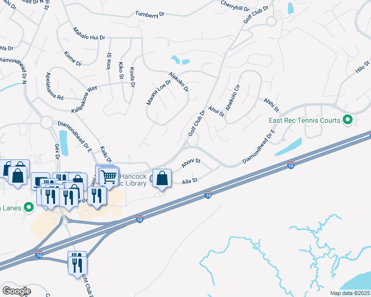 map of restaurants, bars, coffee shops, grocery stores, and more near 6226 Diamondhead Drive East in Diamondhead
