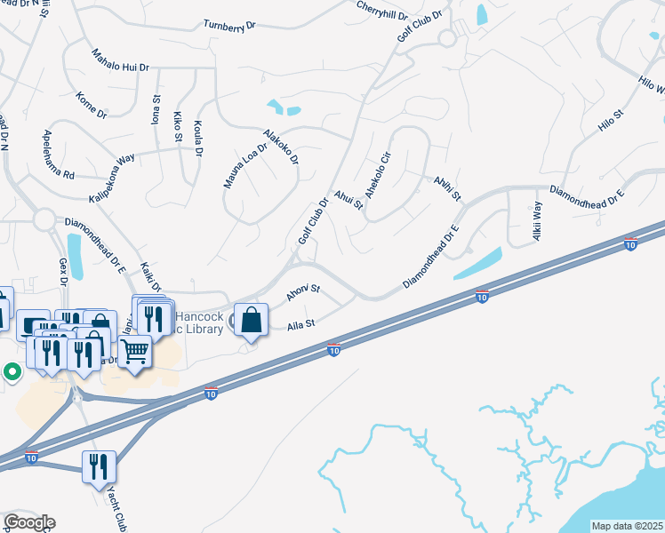 map of restaurants, bars, coffee shops, grocery stores, and more near 5697 Diamondhead Drive East in Diamondhead