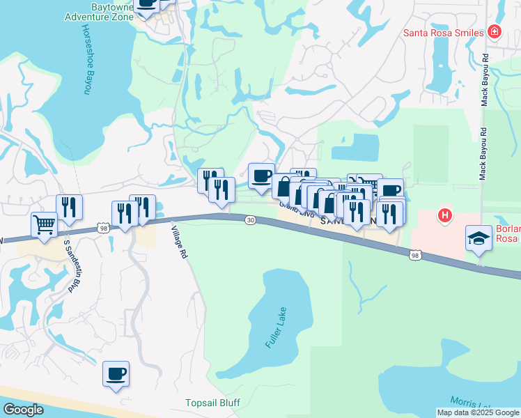 map of restaurants, bars, coffee shops, grocery stores, and more near 300 Grand Boulevard in Destin