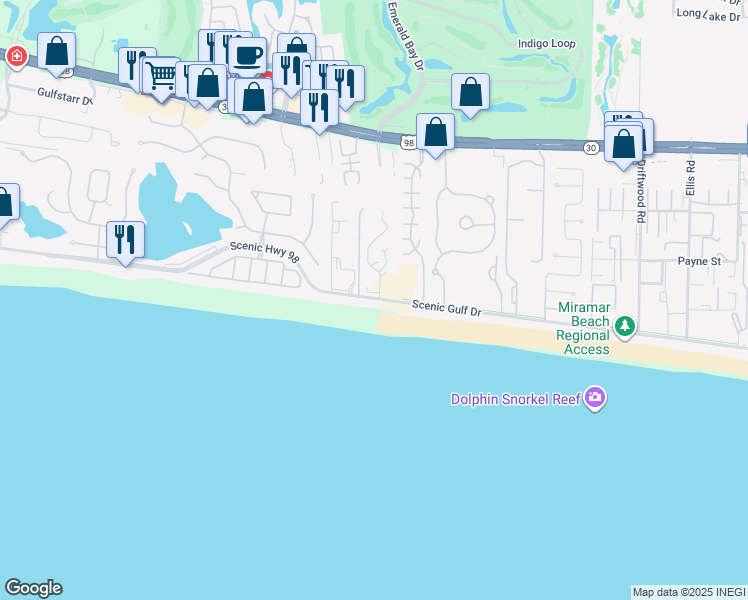 map of restaurants, bars, coffee shops, grocery stores, and more near 3690 Scenic Highway 98 in Destin