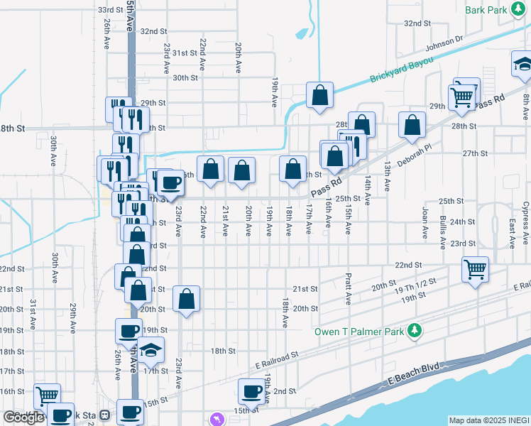 map of restaurants, bars, coffee shops, grocery stores, and more near 2409 19th Avenue in Gulfport