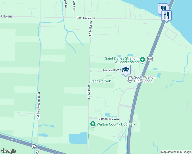 map of restaurants, bars, coffee shops, grocery stores, and more near 830 J D Miller Road in Santa Rosa Beach