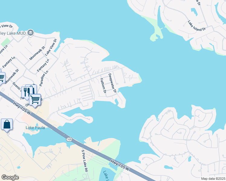 map of restaurants, bars, coffee shops, grocery stores, and more near 17411 Waterview Drive in Montgomery
