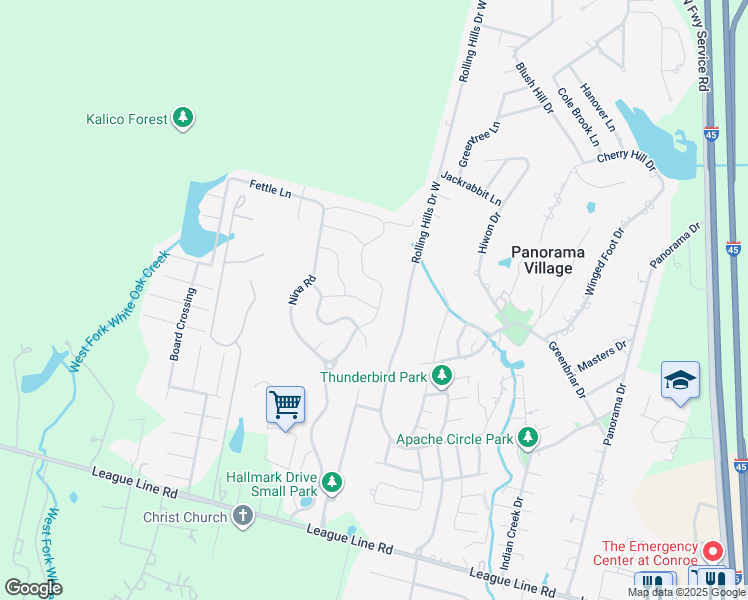 map of restaurants, bars, coffee shops, grocery stores, and more near 7637 Dusty Melody Lane in Conroe