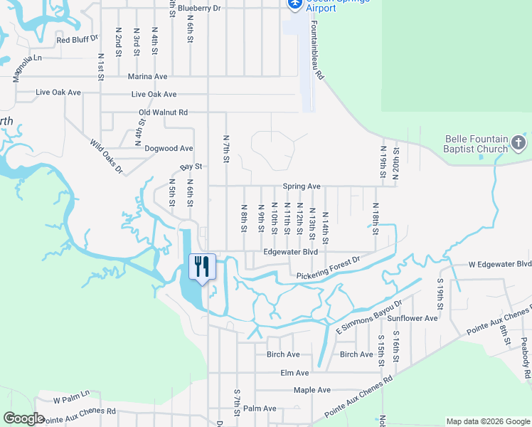 map of restaurants, bars, coffee shops, grocery stores, and more near 2605 North 9th Street in Ocean Springs