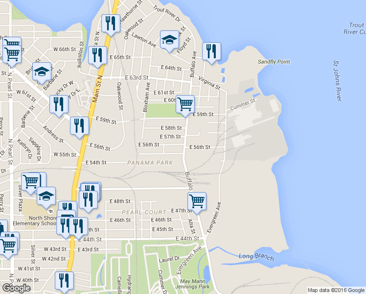 map of restaurants, bars, coffee shops, grocery stores, and more near 626 East 56th Street in Jacksonville