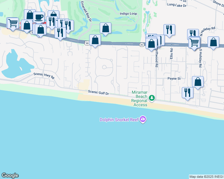 map of restaurants, bars, coffee shops, grocery stores, and more near 25 Saint Martin Circle in Destin