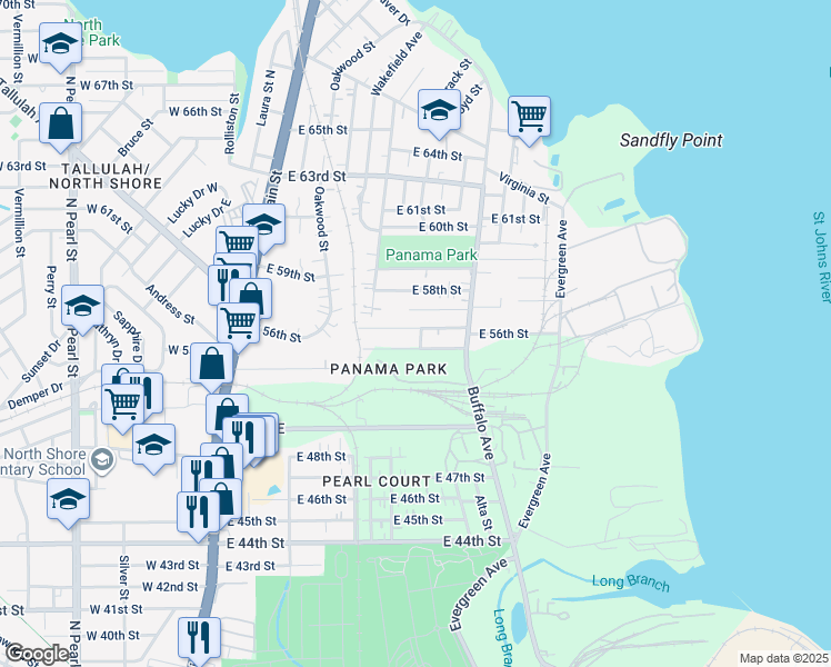 map of restaurants, bars, coffee shops, grocery stores, and more near 570 East 56th Street in Jacksonville
