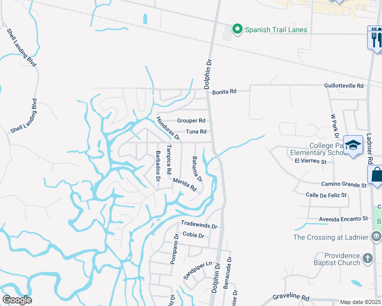 map of restaurants, bars, coffee shops, grocery stores, and more near 2615 Bahama Drive in Gautier