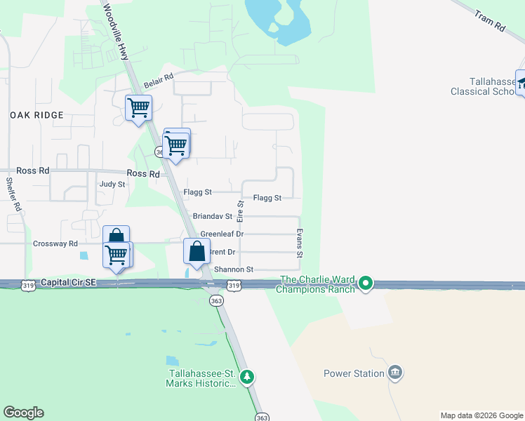 map of restaurants, bars, coffee shops, grocery stores, and more near 810 Briandav Street in Tallahassee