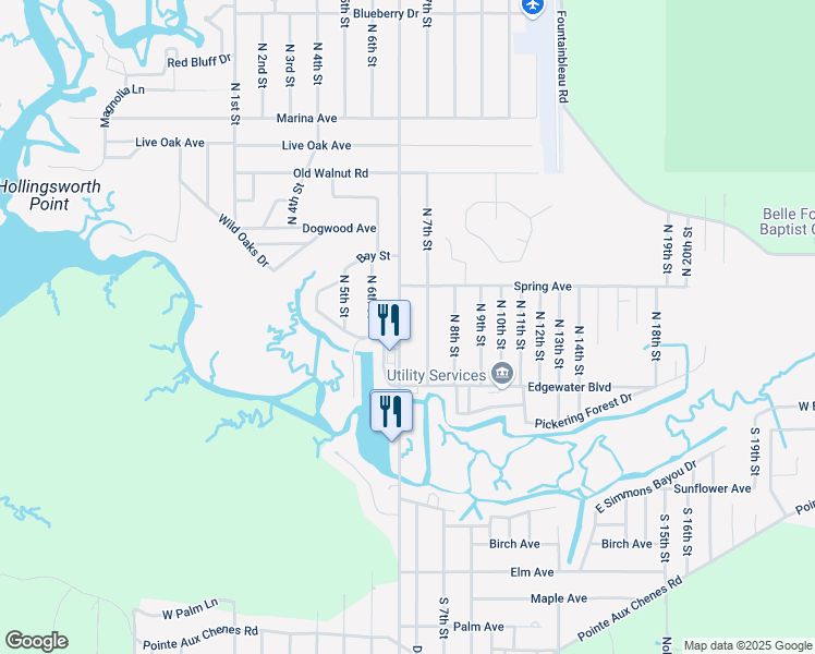 map of restaurants, bars, coffee shops, grocery stores, and more near 2612 Beachview Drive in Ocean Springs