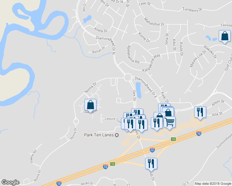 map of restaurants, bars, coffee shops, grocery stores, and more near 5300 Oak Park Drive in Diamondhead