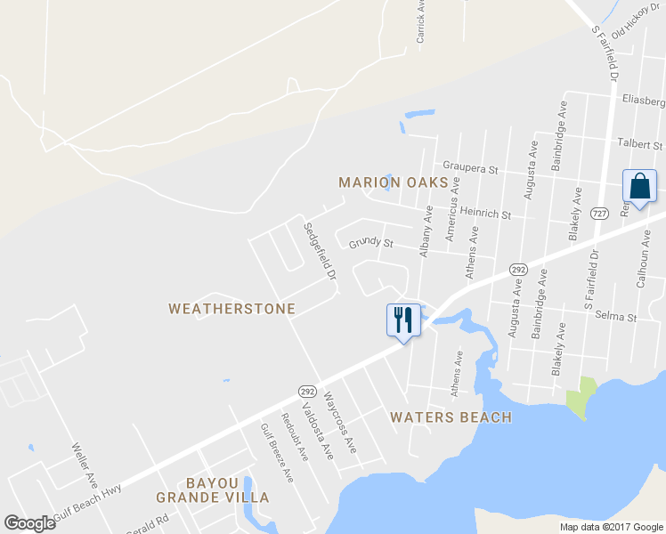 map of restaurants, bars, coffee shops, grocery stores, and more near 8186 Sedgefield Drive in Pensacola