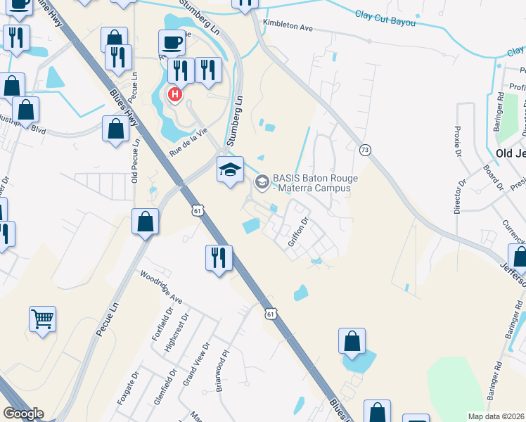 map of restaurants, bars, coffee shops, grocery stores, and more near Unnamed Road in Baton Rouge