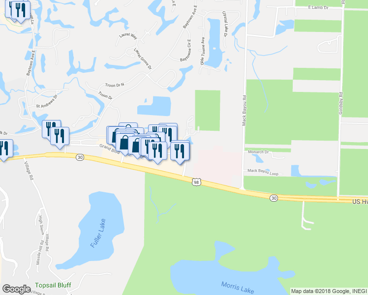 map of restaurants, bars, coffee shops, grocery stores, and more near 167 Sandestin Lane in Miramar Beach