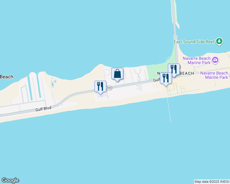 map of restaurants, bars, coffee shops, grocery stores, and more near 8443 Gulf Boulevard in Navarre