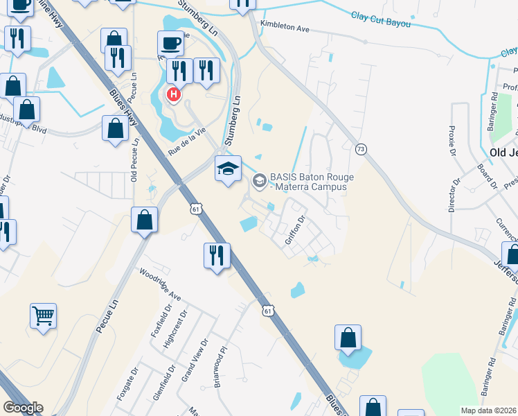 map of restaurants, bars, coffee shops, grocery stores, and more near Unnamed Road in Baton Rouge