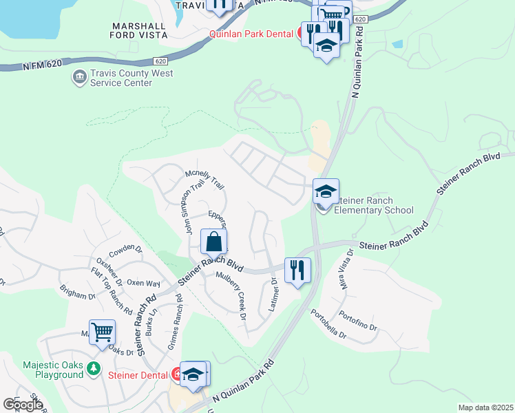map of restaurants, bars, coffee shops, grocery stores, and more near 3919 Latimer Drive in Austin