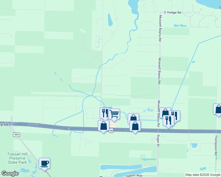 map of restaurants, bars, coffee shops, grocery stores, and more near 23 Horn Beam Way in Santa Rosa Beach