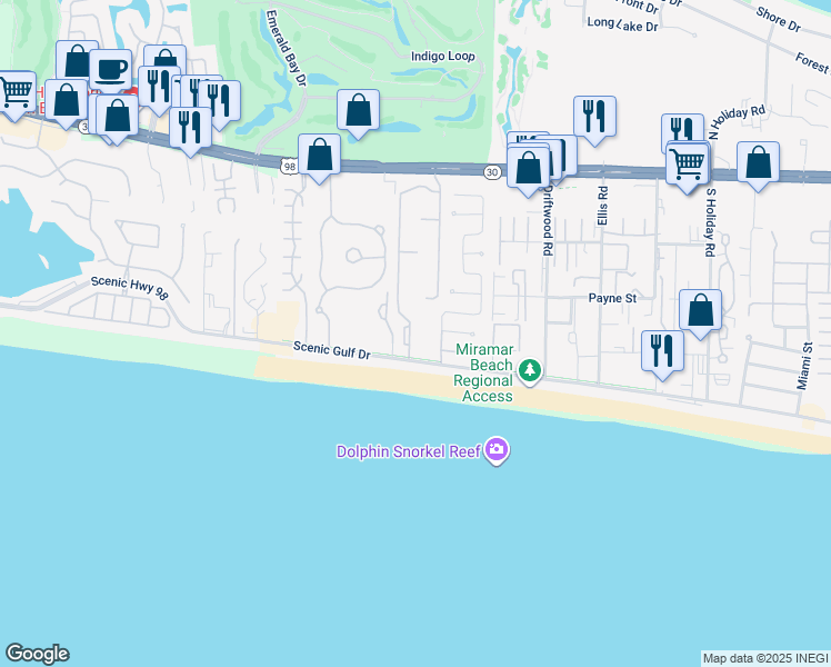 map of restaurants, bars, coffee shops, grocery stores, and more near 25 Saint Martin Circle in Destin