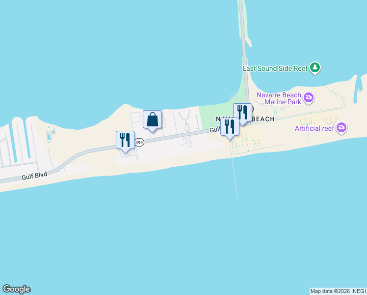 map of restaurants, bars, coffee shops, grocery stores, and more near 8501 Gulf Boulevard in Navarre