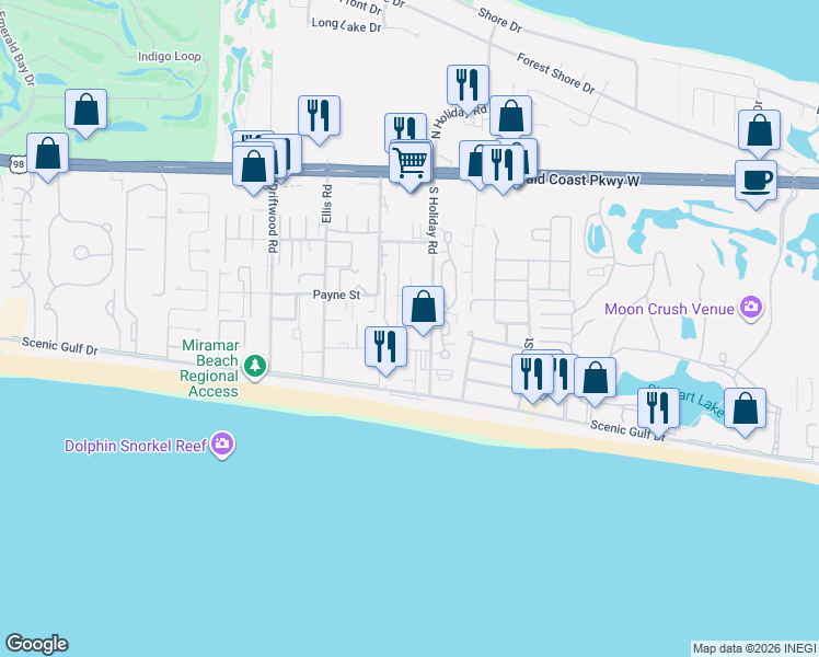 map of restaurants, bars, coffee shops, grocery stores, and more near 64 Cross Creek Road in Destin