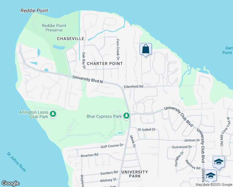 map of restaurants, bars, coffee shops, grocery stores, and more near 5476 Riverbreeze Court in Jacksonville