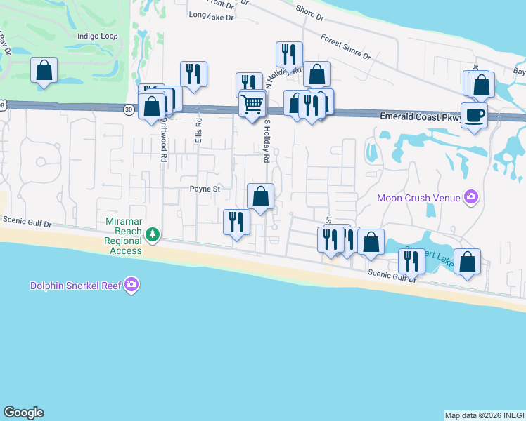 map of restaurants, bars, coffee shops, grocery stores, and more near 20 Saint Francis Drive in Destin
