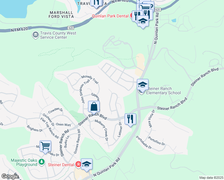 map of restaurants, bars, coffee shops, grocery stores, and more near 3919 Latimer Drive in Austin