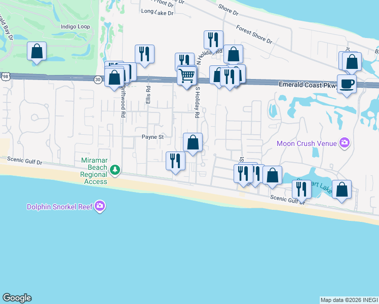map of restaurants, bars, coffee shops, grocery stores, and more near 20 Saint Francis Drive in Destin