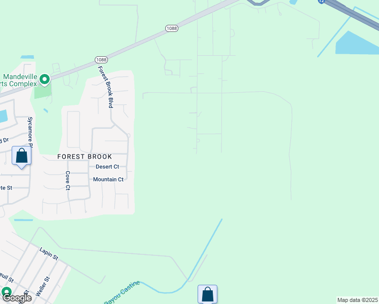 map of restaurants, bars, coffee shops, grocery stores, and more near 65285 Mulberry Street in Mandeville