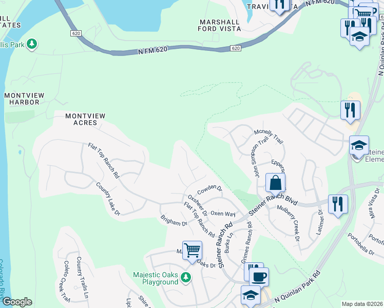 map of restaurants, bars, coffee shops, grocery stores, and more near 13121 Halsell Drive in Austin