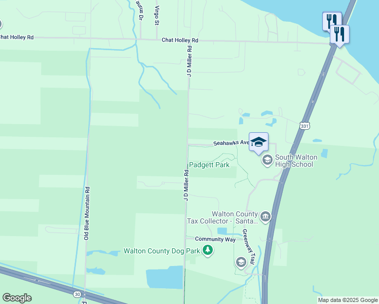 map of restaurants, bars, coffee shops, grocery stores, and more near 830 J D Miller Road in Santa Rosa Beach