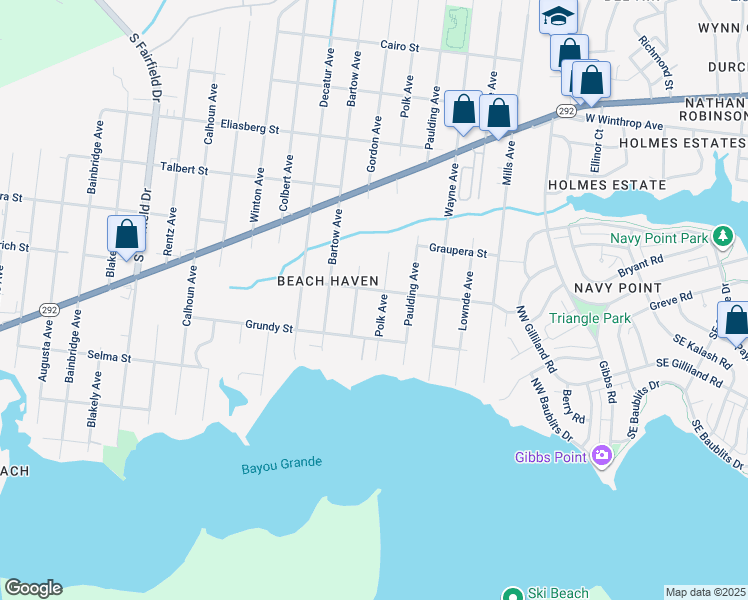 map of restaurants, bars, coffee shops, grocery stores, and more near 515 Polk Avenue in Pensacola