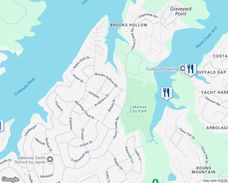 map of restaurants, bars, coffee shops, grocery stores, and more near 150 Acapulco Drive in Austin