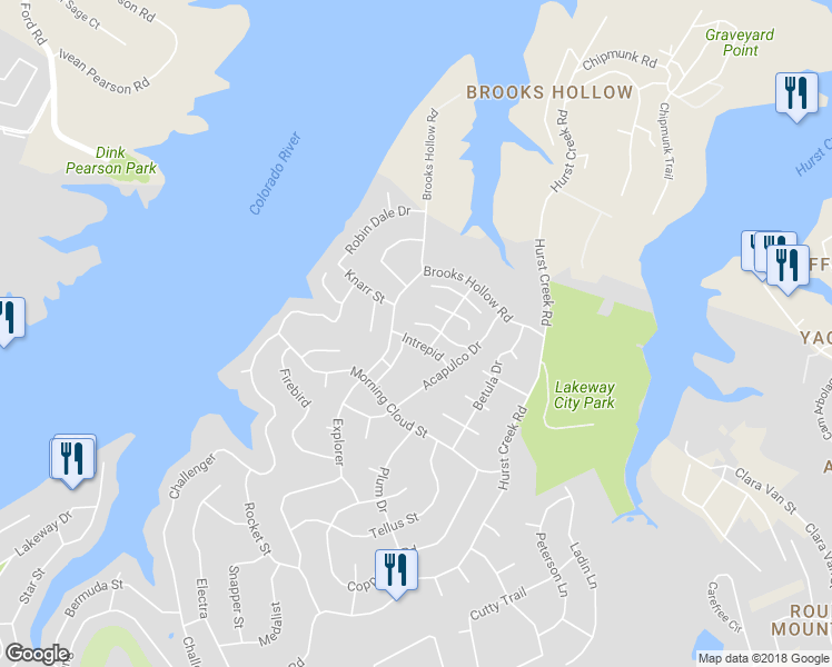 map of restaurants, bars, coffee shops, grocery stores, and more near 209 Crescent Bluff in Lakeway