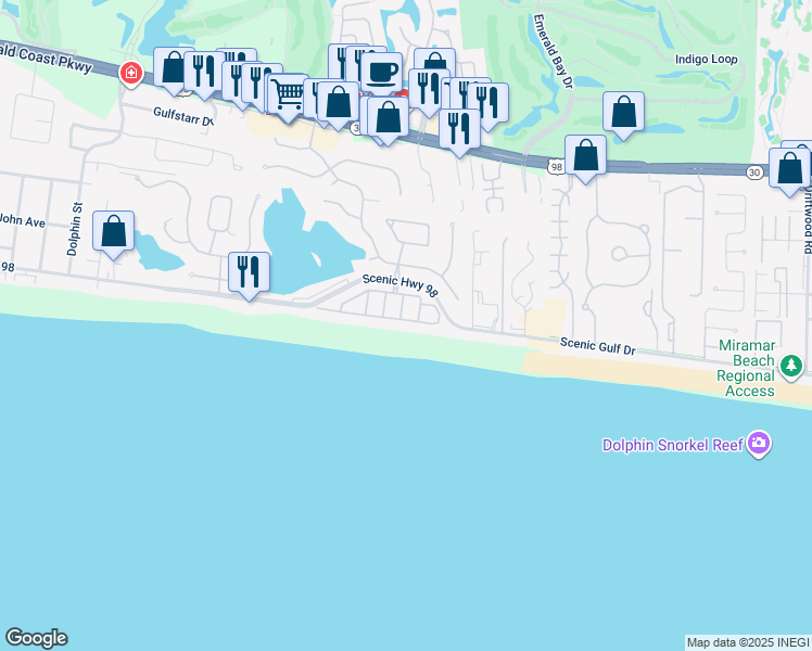 map of restaurants, bars, coffee shops, grocery stores, and more near 4754 Ocean Boulevard in Destin