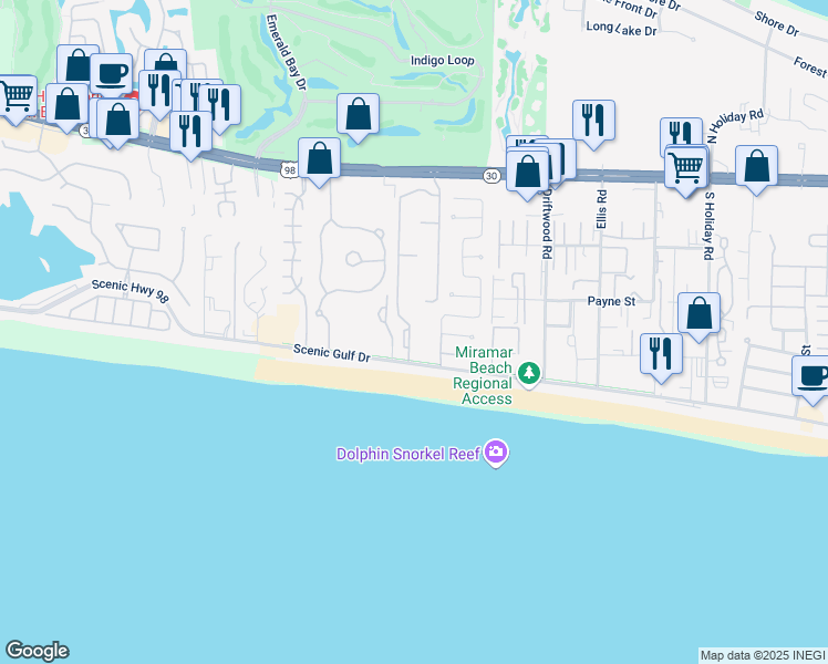map of restaurants, bars, coffee shops, grocery stores, and more near 25 Saint Martin Circle in Destin